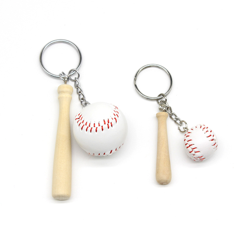 2021 Hot Witte Kleur Pu Leer Sport Honkbal en Houten Vleermuis Sleutelhanger Sleutelhanger Set Gift