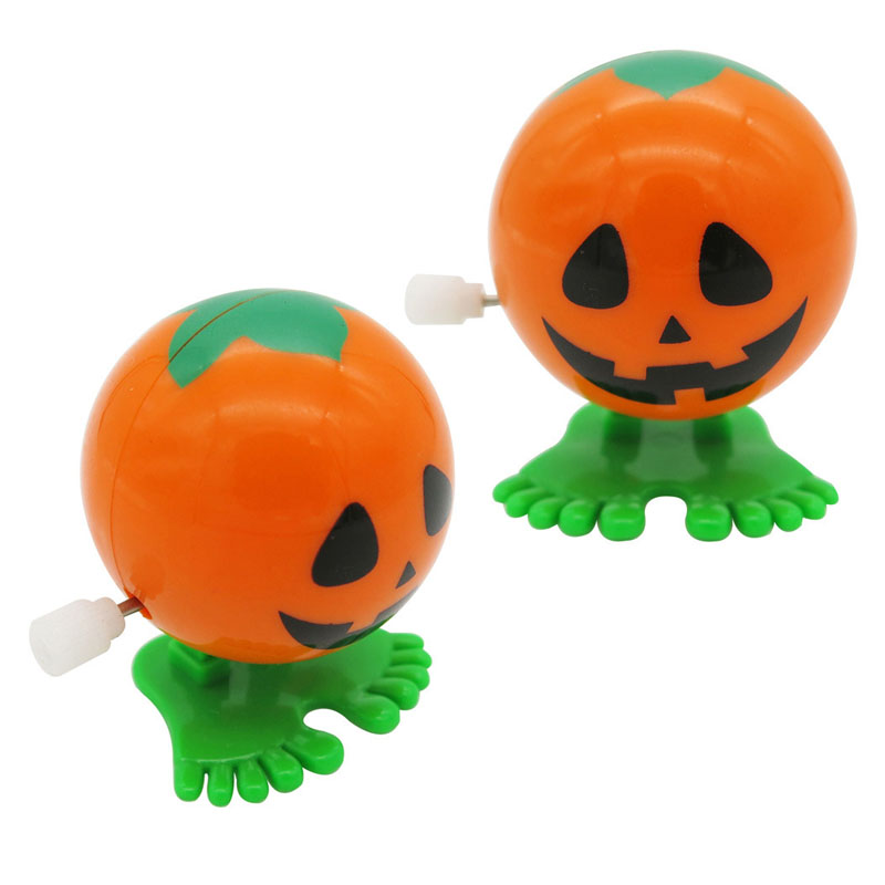 goedkope kinderen grappige mini plastic cartoon pompoen heks opwinden speelgoed halloween kerstcadeau