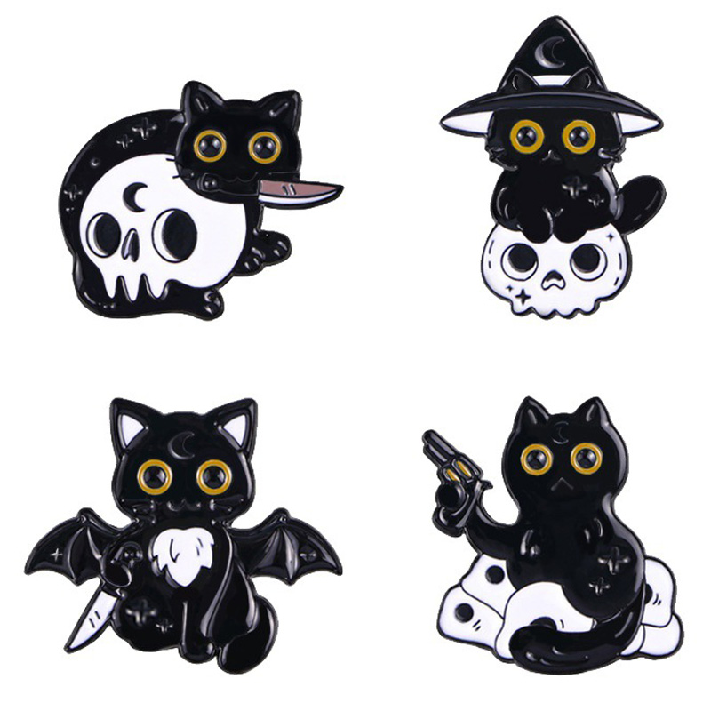 Halloween cadeau zwarte kat vleermuis broche