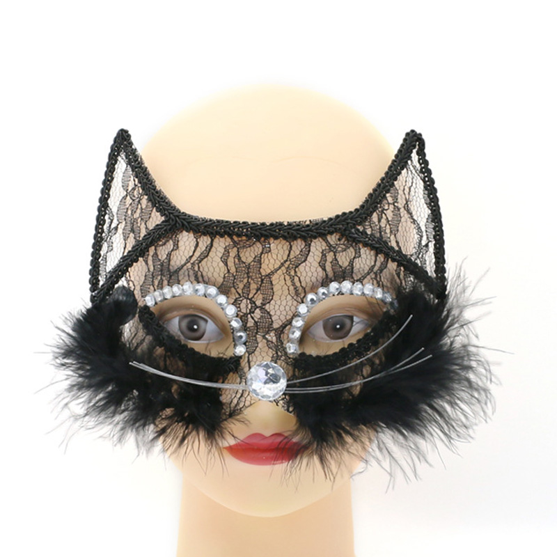 Halloween luxe zwarte kat kantmasker