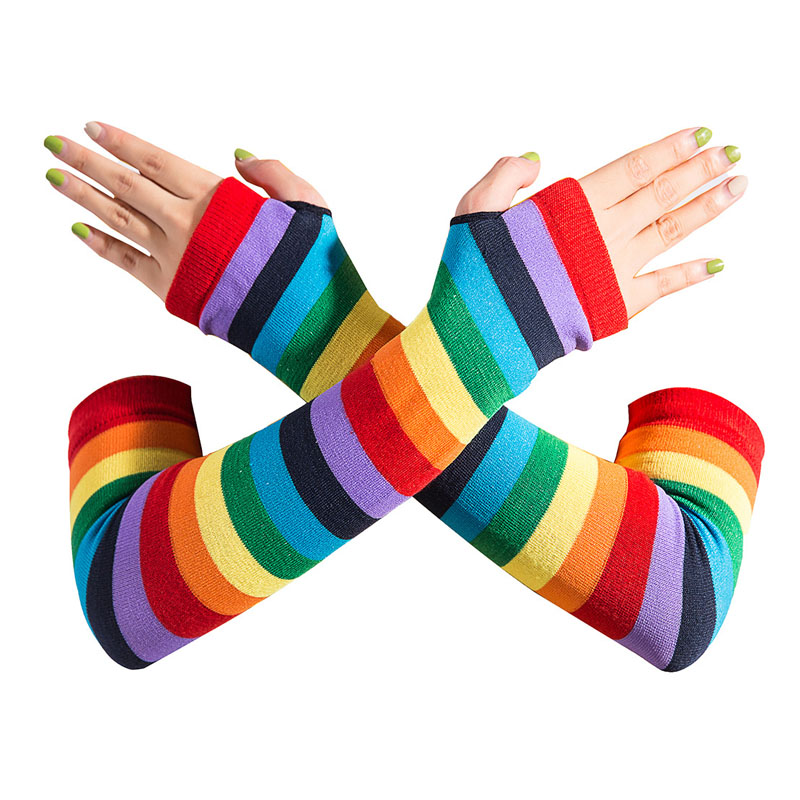 Lange regenboog gestreepte feestloze handschoenen