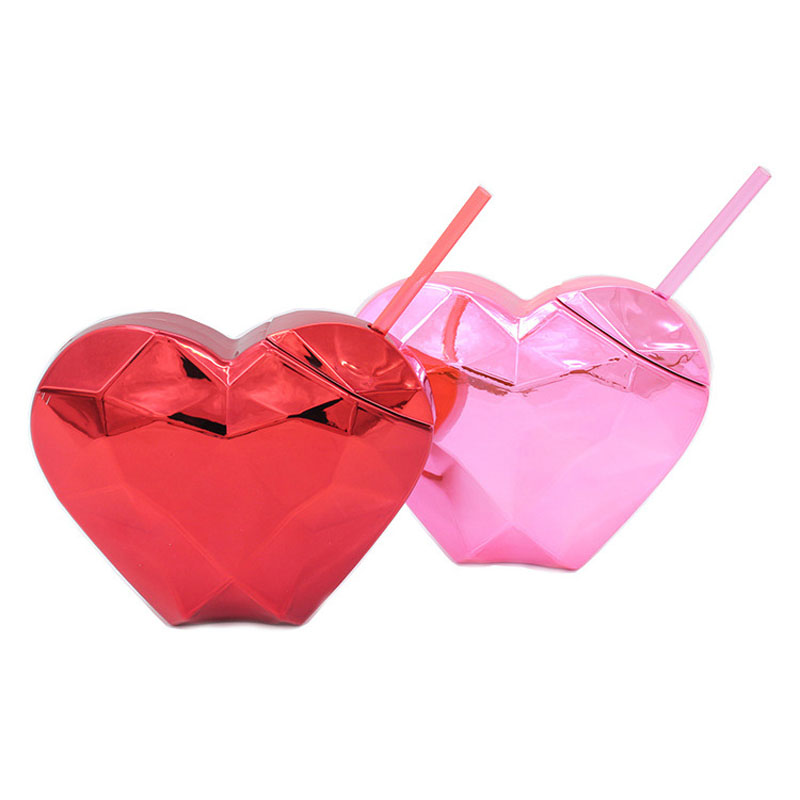 Love Heart Plastic beker met rietje voor Valentijnsdag