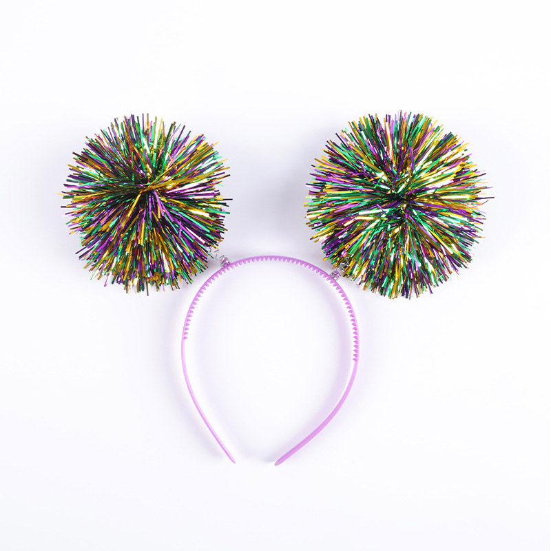 Mardi Gras Pom Poms Tinsel Hoofdband