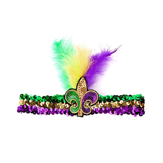 Fleur De Lis stoffen gevederde Mardi Gras pailletten hoofdband