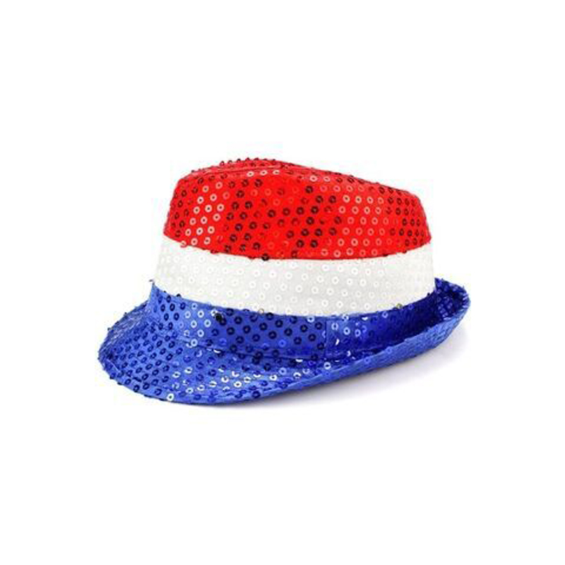 Nieuwigheid 4 juli VS Amerikaanse vlag kleuren rood wit blauw patriottische partij Fedora hoed