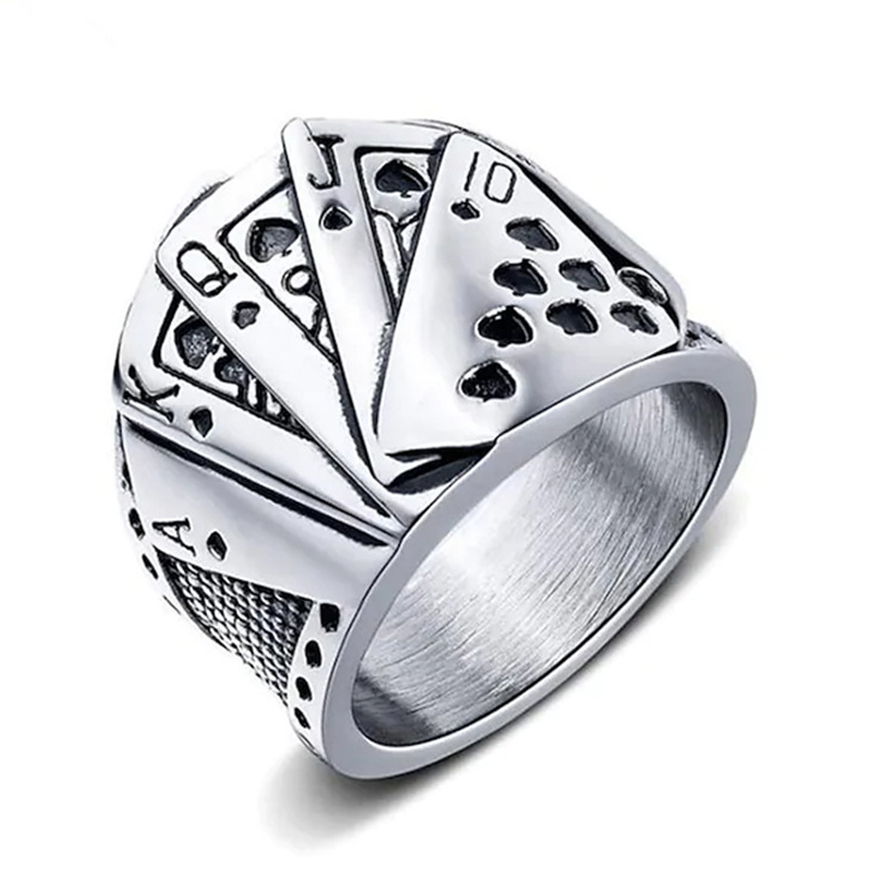 Poker titanium stalen ring voor heren