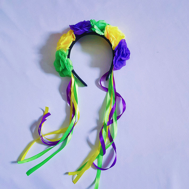 Paars gele groene kunstbloemen Grosgrain lint hoofdband