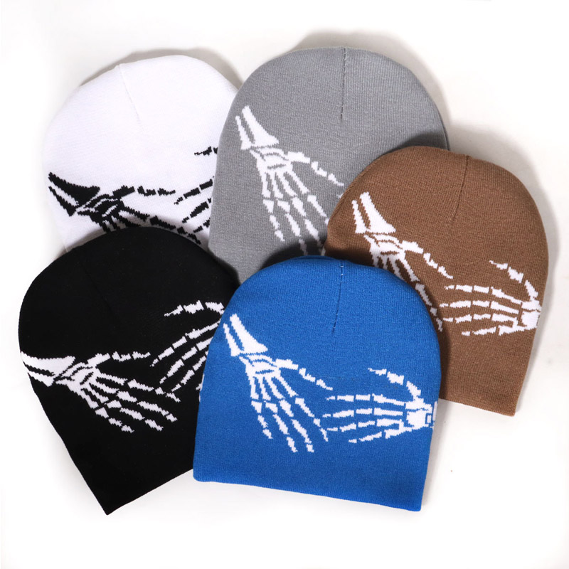 Schedel handen jacquard patroon beanie hoed