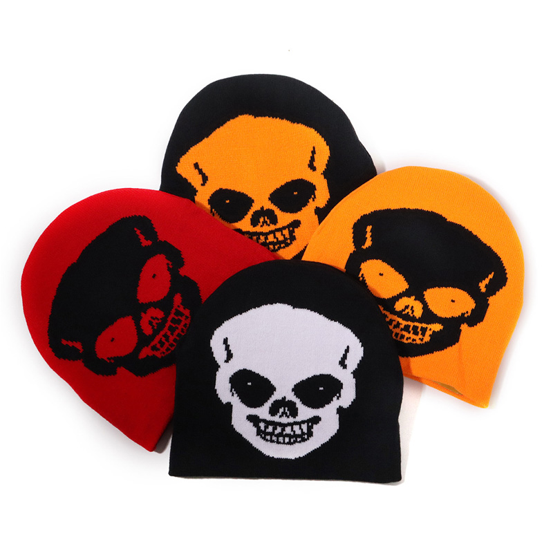 Warm Halloween Skull Jacquard Breanie Hat